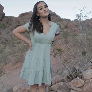 Short Sleeved Tiered Knit Babydoll Dress Size L